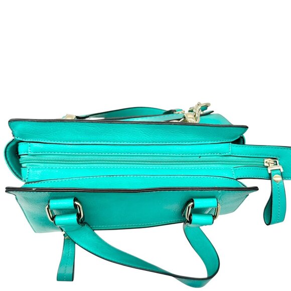 Charming Charlie Shoulder Bag Seafoam with Gold Chain Accents Striped Interior - Picture 2 of 16